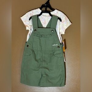 Carhartt Toddler Girls Green Shortalls Floral Shirt Outfit Set NEW 4T